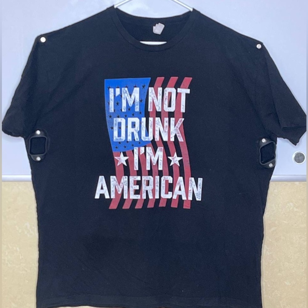 I’m Not Drunk I’m American Tshirt XXL New Level Black‎ with Red & White Prints